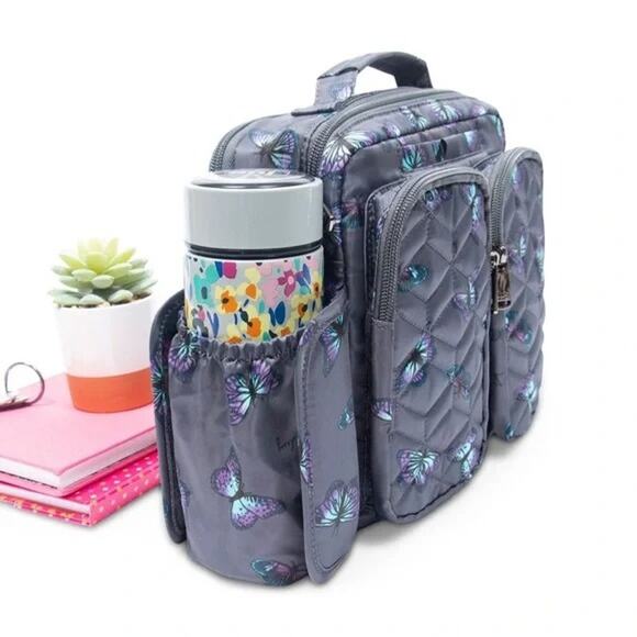 LUG Navigator Butterfly Grey RFID Messenger Crossbody Tote Bag - Picture 3 of 7